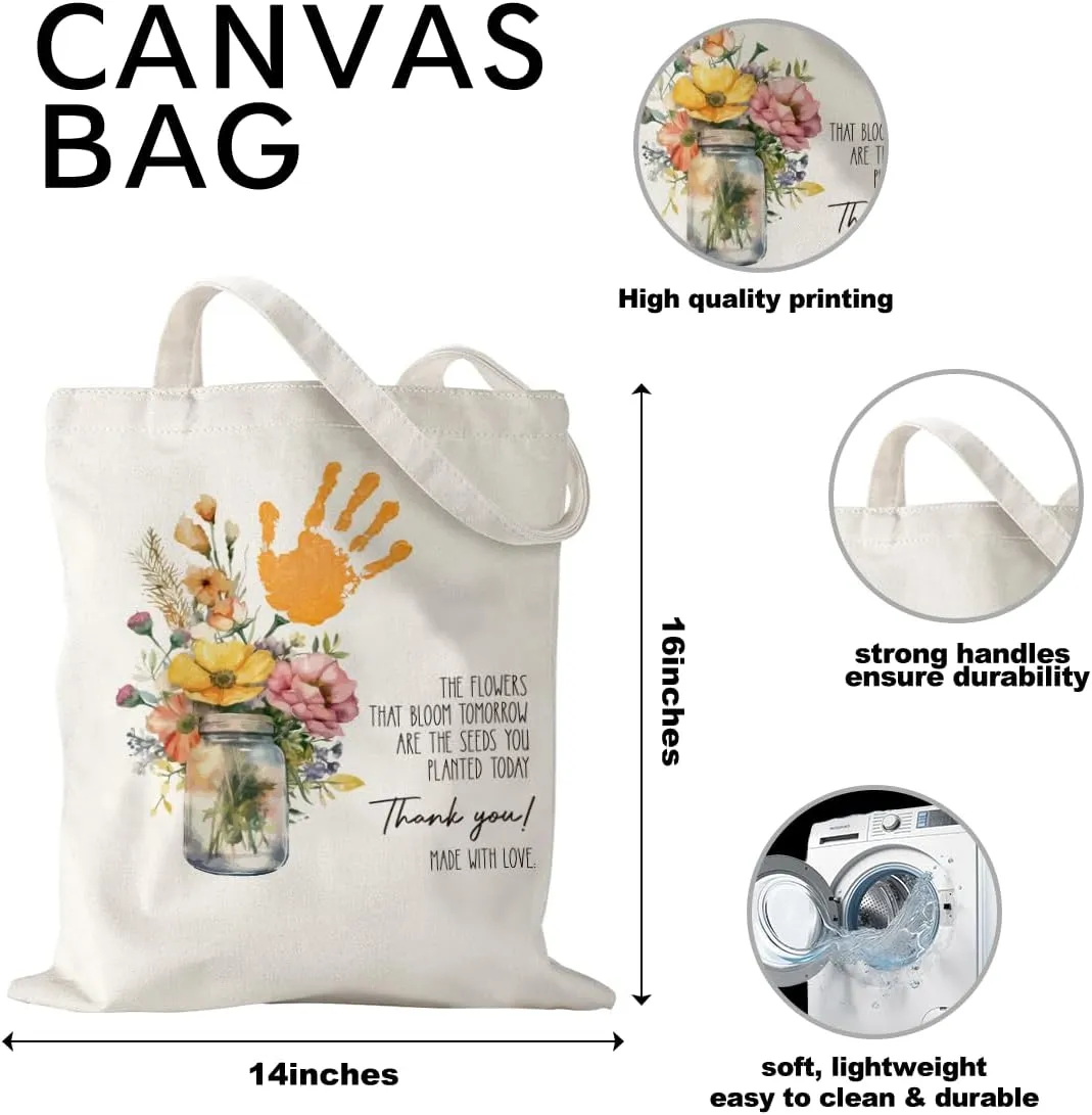 Mother's Day Mom Gifts for Mom Appreciation Thank You Teacher Gifts Handprint Diy Kit Canvas Tote Bags
