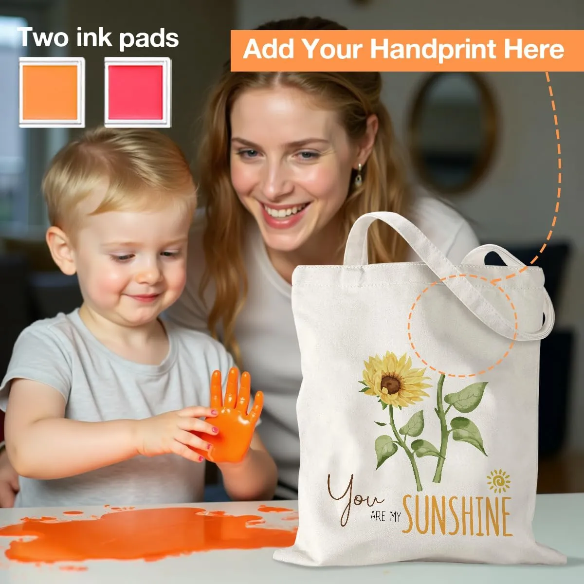Mother's Day Mom Gifts for Mom Appreciation Thank You Teacher Gifts Handprint Diy Kit Canvas Tote Bags