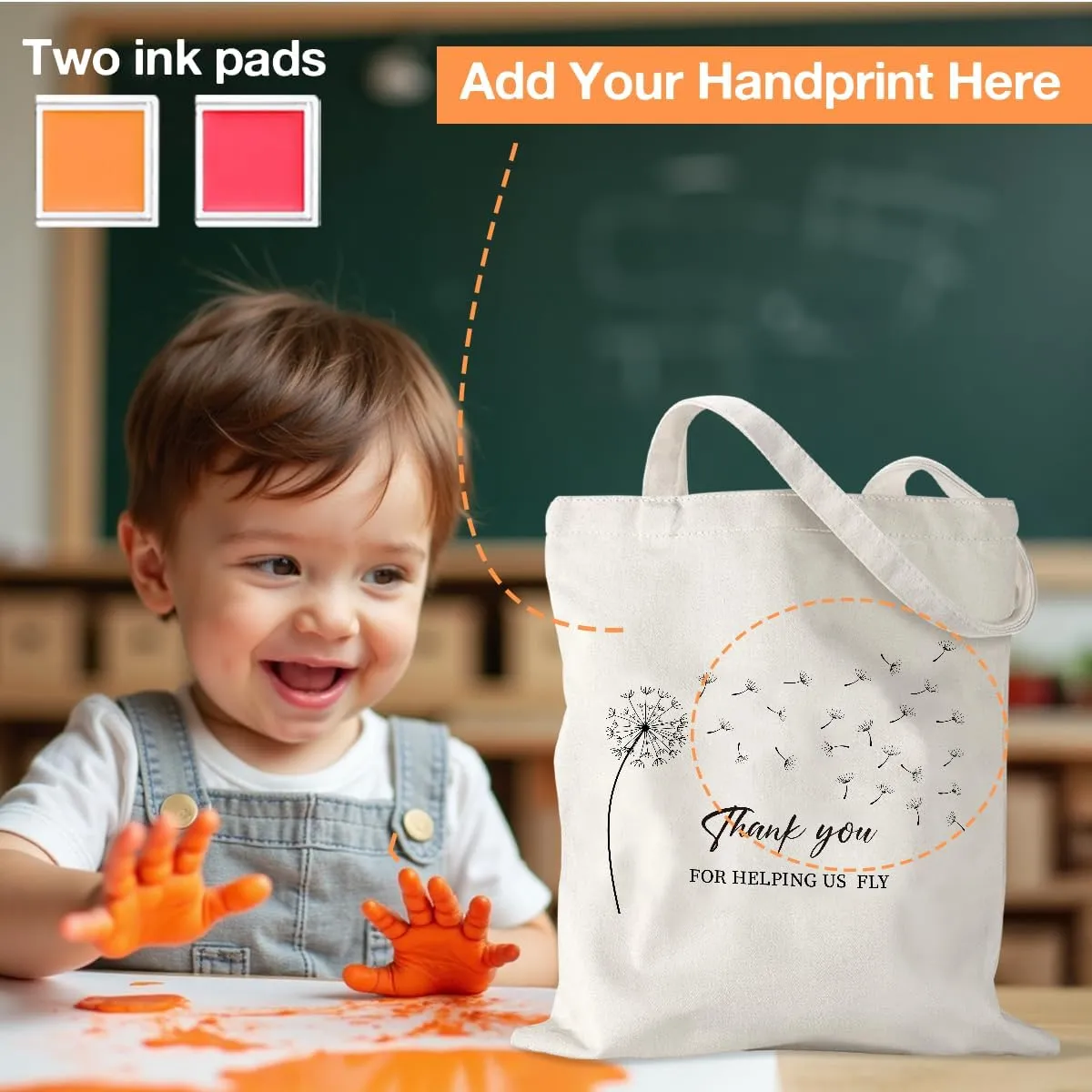 Mother's Day Mom Gifts for Mom Appreciation Thank You Teacher Gifts Handprint Diy Kit Canvas Tote Bags