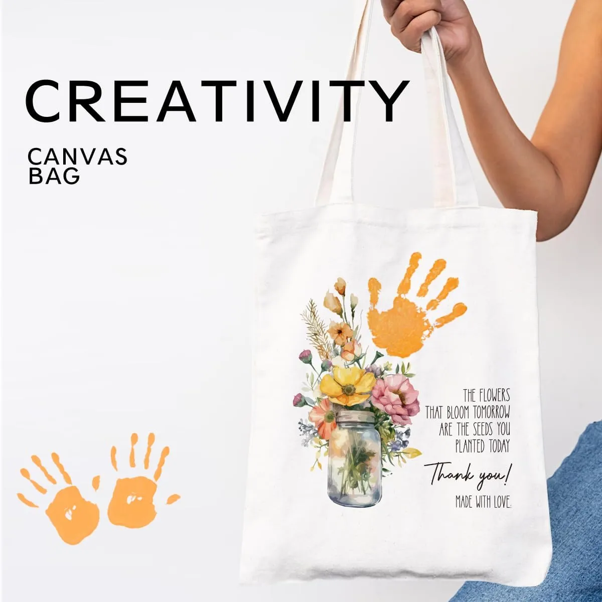 Mother's Day Mom Gifts for Mom Appreciation Thank You Teacher Gifts Handprint Diy Kit Canvas Tote Bags
