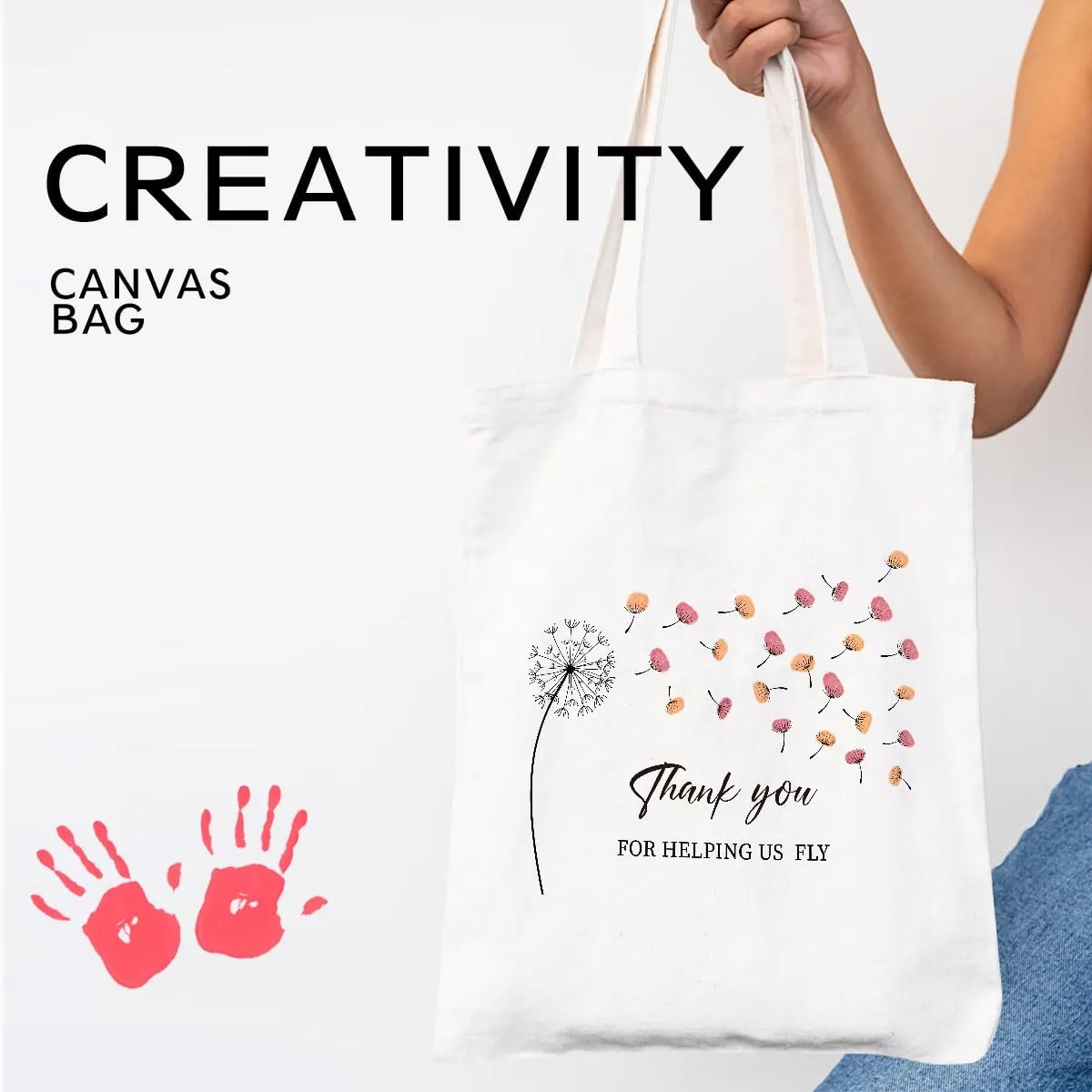Mother's Day Mom Gifts for Mom Appreciation Thank You Teacher Gifts Handprint Diy Kit Canvas Tote Bags