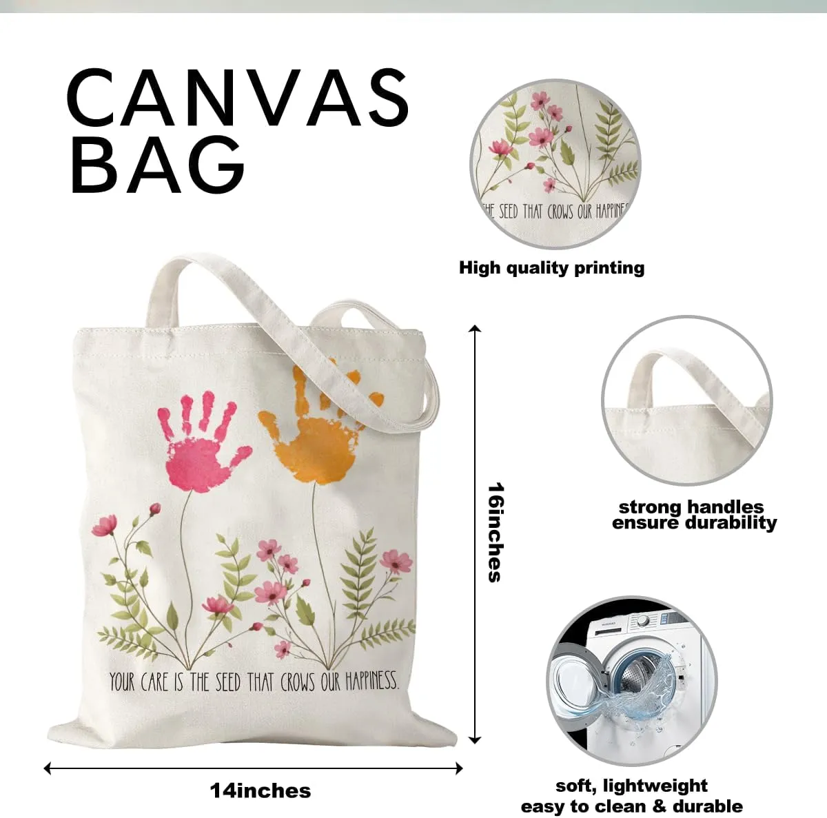 Mother's Day Mom Gifts for Mom Appreciation Thank You Teacher Gifts Handprint Diy Kit Canvas Tote Bags