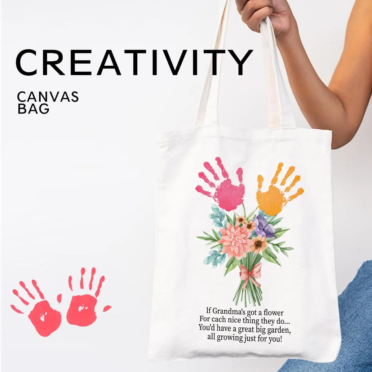 Mother's Day Mom Gifts for Mom Appreciation Thank You Teacher Gifts Handprint Diy Kit Canvas Tote Bags