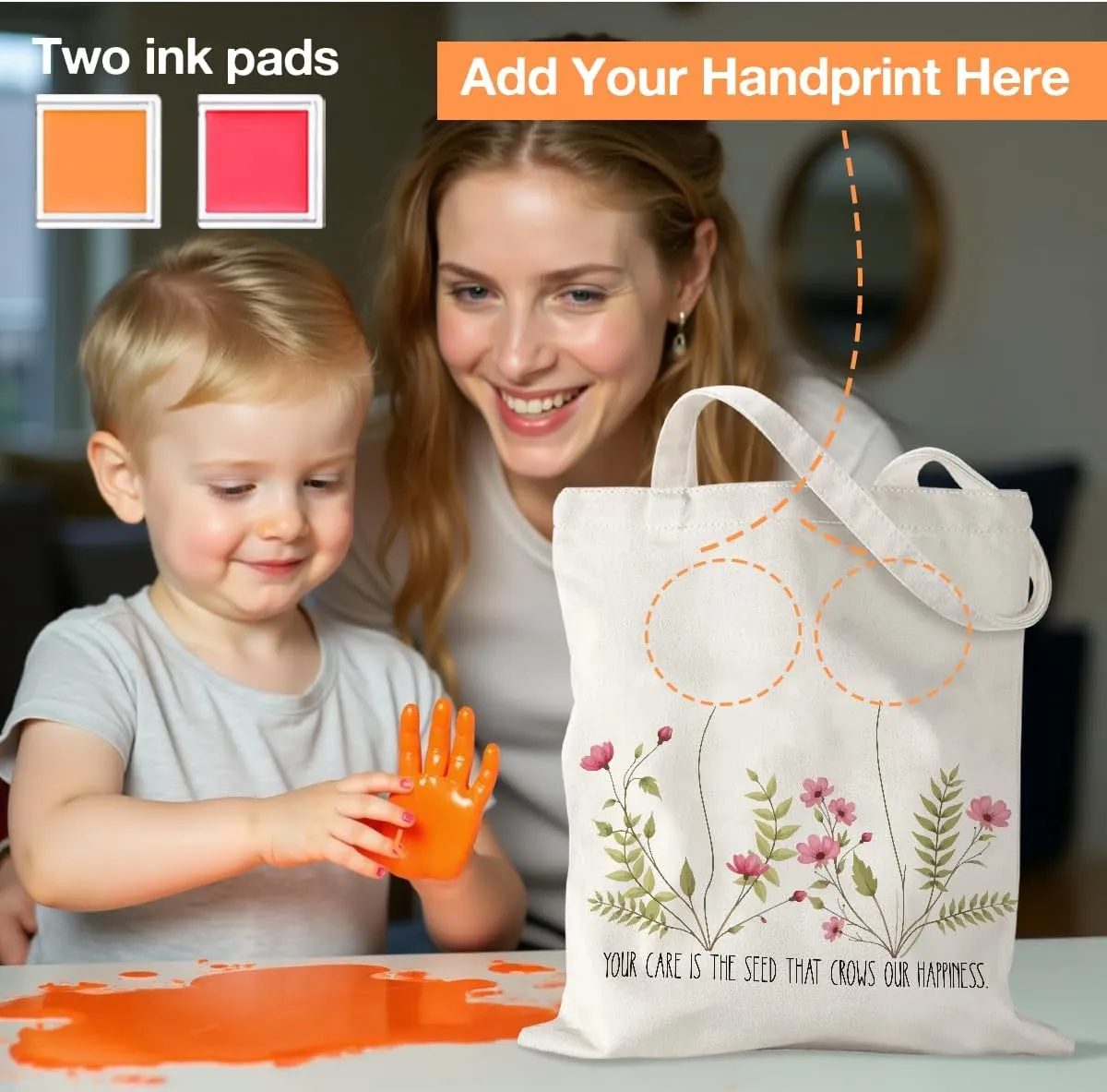 Mother's Day Mom Gifts for Mom Appreciation Thank You Teacher Gifts Handprint Diy Kit Canvas Tote Bags
