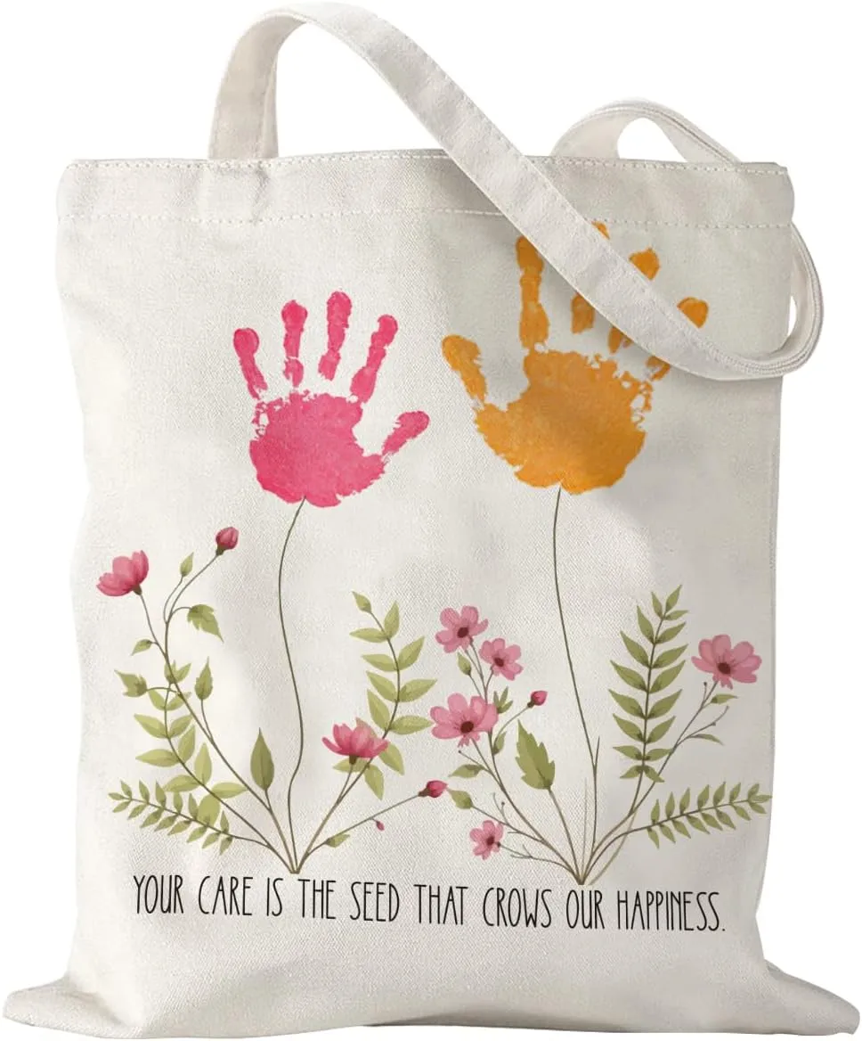 Mother's Day Mom Gifts for Mom Appreciation Thank You Teacher Gifts Handprint Diy Kit Canvas Tote Bags