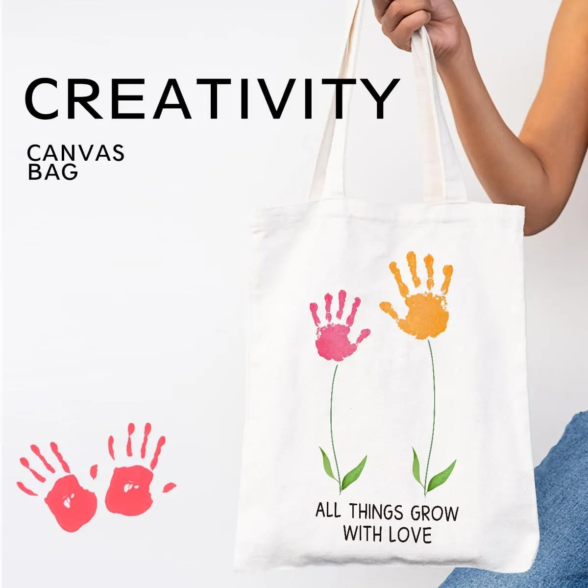 Mother's Day Mom Gifts for Mom Appreciation Thank You Teacher Gifts Handprint Diy Kit Canvas Tote Bags