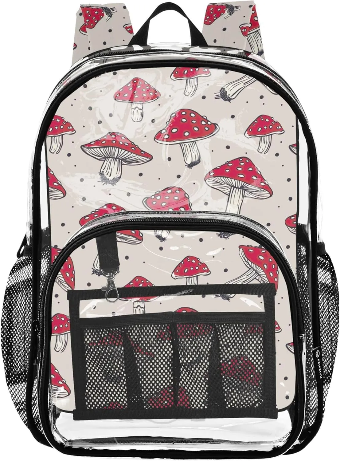 Mushrooms Dot Beige Bag for Kids, Transparent Plastic Bag, Clear Backpacks, School Bags for Boys