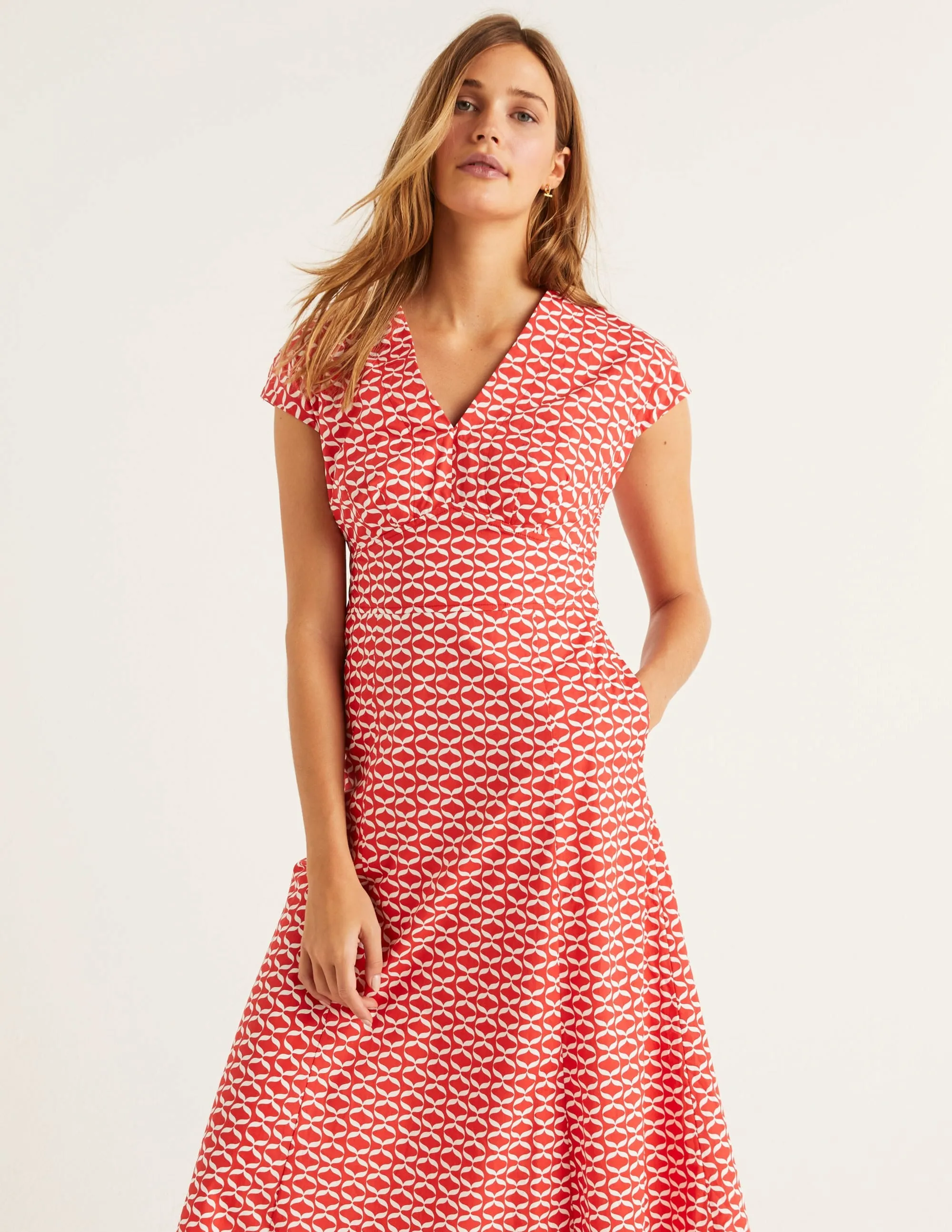 Natasha Cotton Dress-Post Box Red, Ribbons