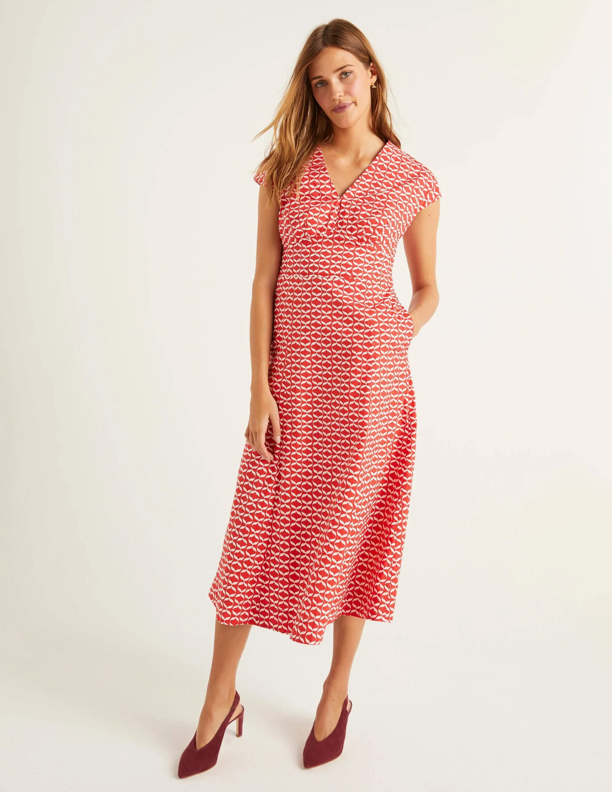 Natasha Cotton Dress-Post Box Red, Ribbons