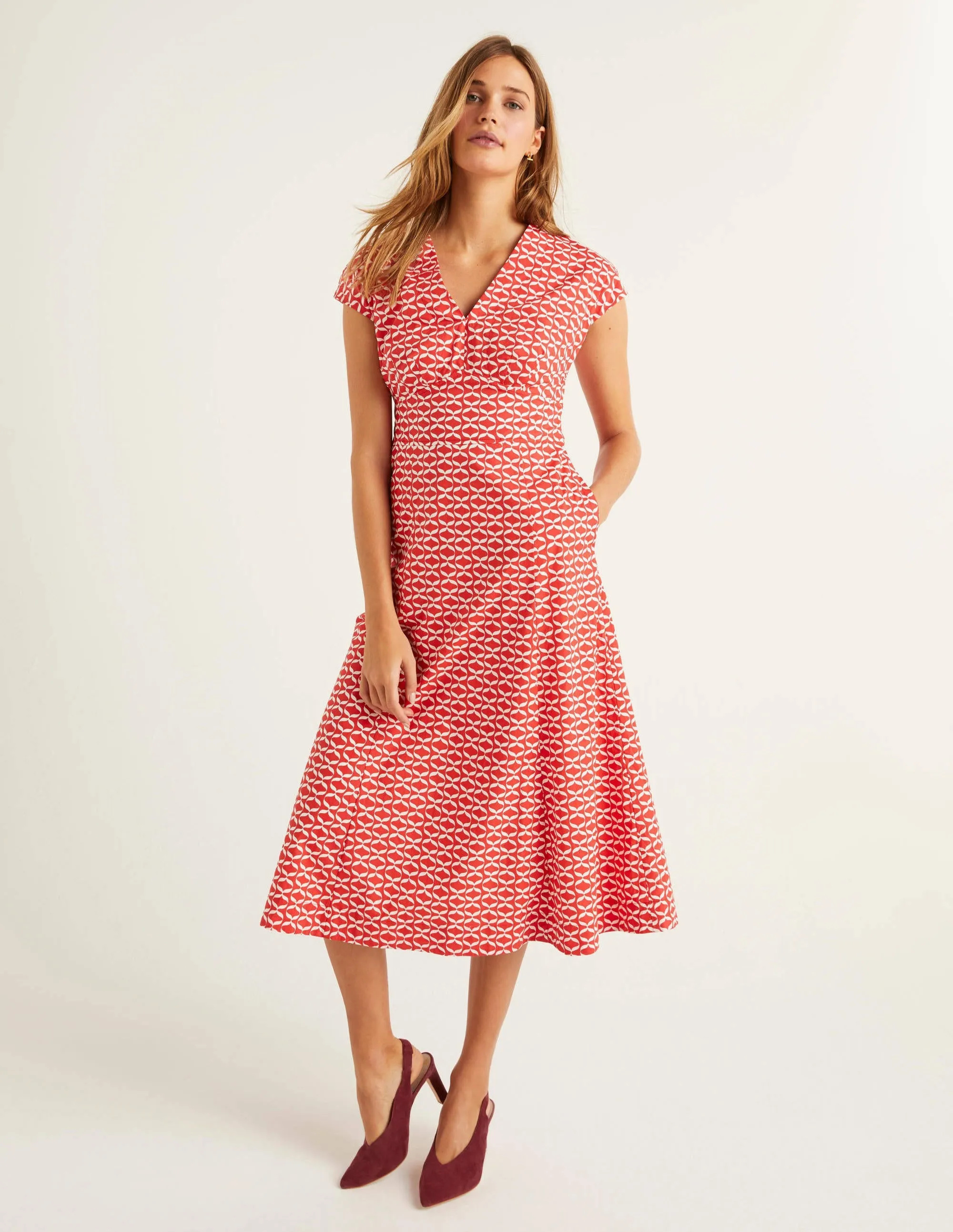 Natasha Cotton Dress-Post Box Red, Ribbons