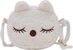 New Plush Children's Bag Mini Cute Cat Little Purse Shoulder BagsMessenger Sling Bags Big Tote Bags (White, One Size)