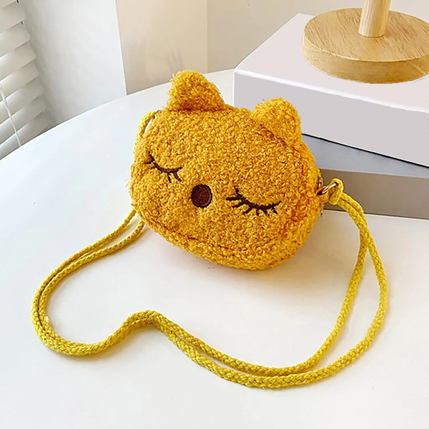 New Plush Children's Bag Mini Cute Cat Little Purse Shoulder BagsMessenger Sling Bags Big Tote Bags (Yellow, One Size)