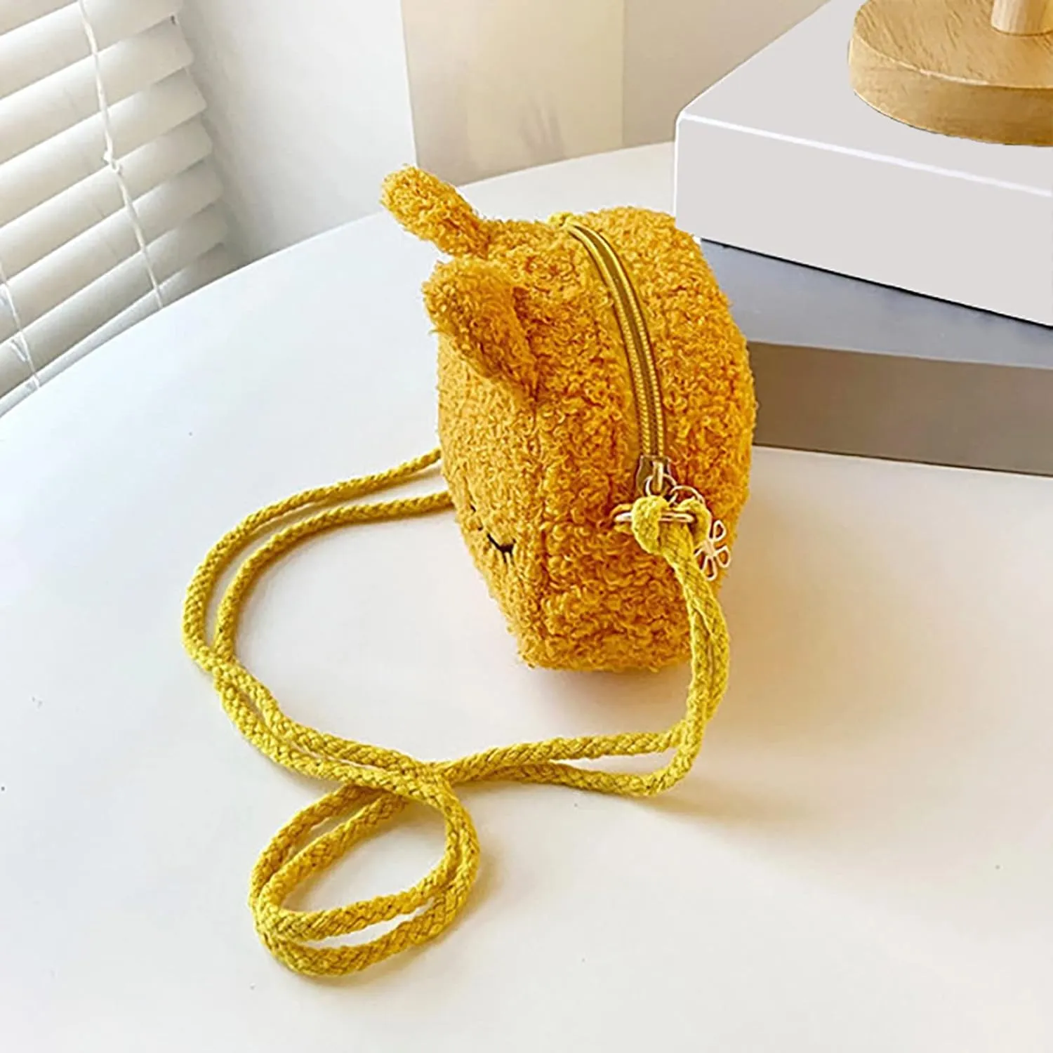 New Plush Children's Bag Mini Cute Cat Little Purse Shoulder BagsMessenger Sling Bags Big Tote Bags (Yellow, One Size)