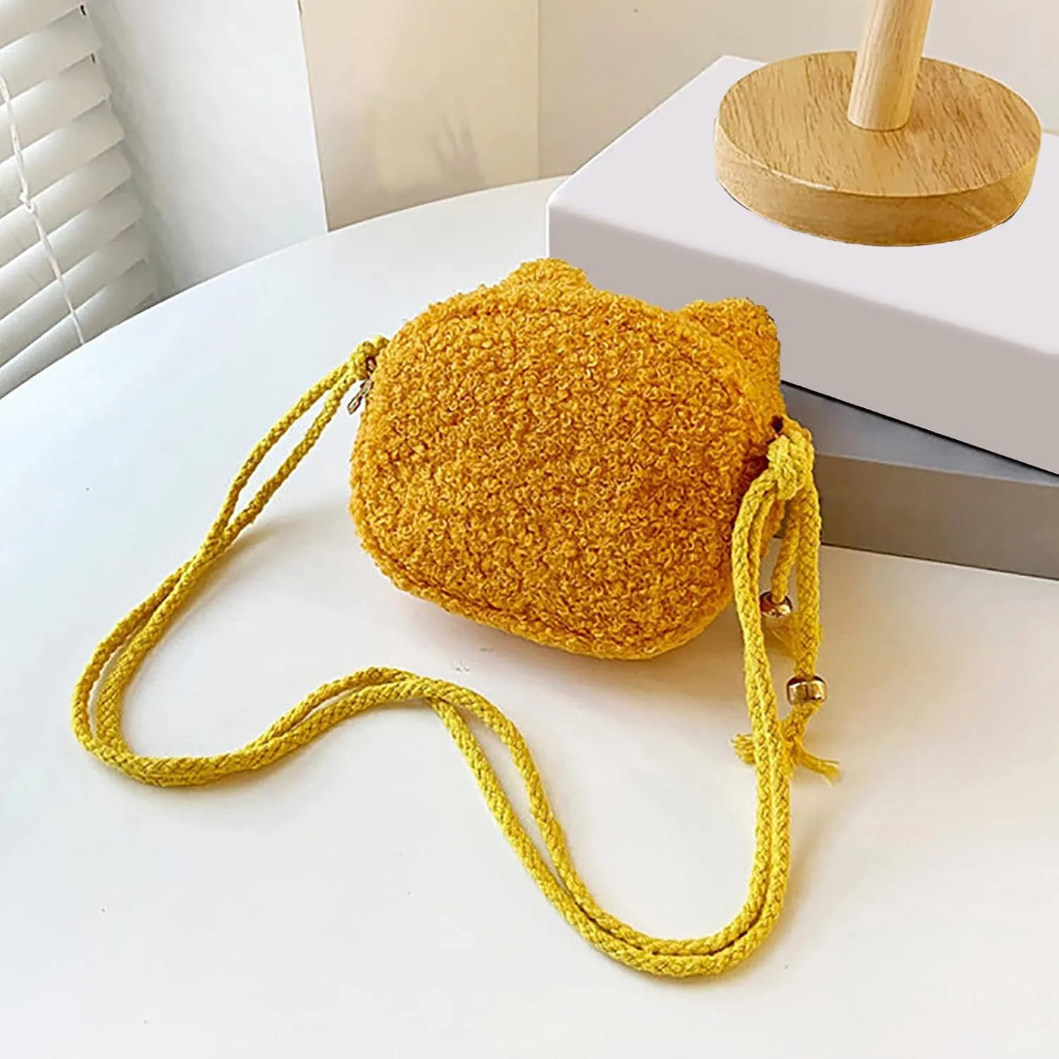 New Plush Children's Bag Mini Cute Cat Little Purse Shoulder BagsMessenger Sling Bags Big Tote Bags (Yellow, One Size)