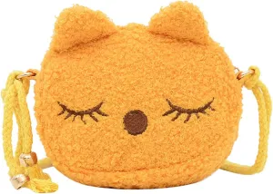 New Plush Children's Bag Mini Cute Cat Little Purse Shoulder BagsMessenger Sling Bags Big Tote Bags (Yellow, One Size)