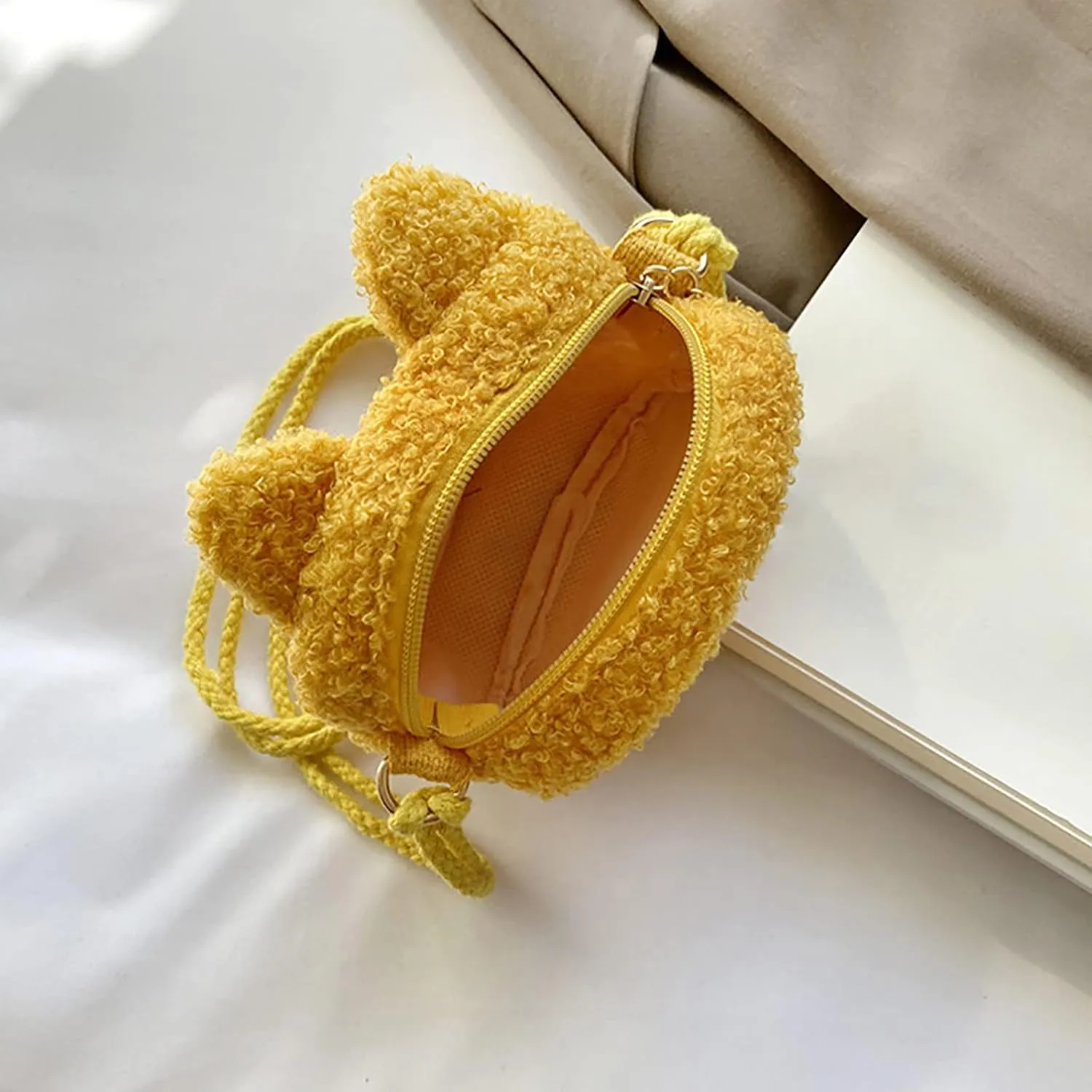 New Plush Children's Bag Mini Cute Cat Little Purse Shoulder BagsMessenger Sling Bags Big Tote Bags (Yellow, One Size)