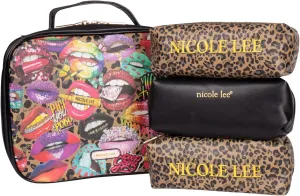 Nicole Lee Travel Handbag Crossbody Set with 3 Fashion Print Makeup Pouches, Women's Cosmetic Toiletry Organizer (All Emotion)