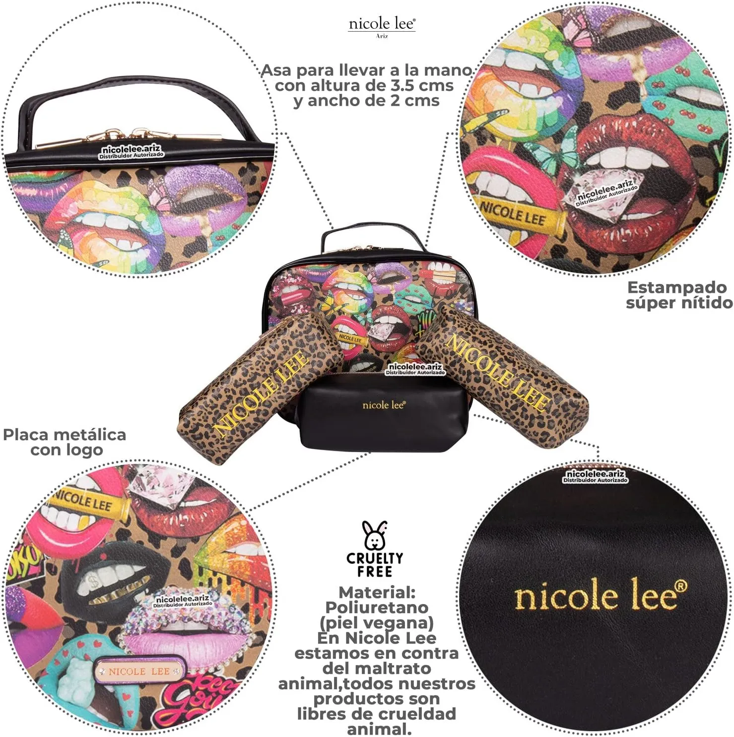 Nicole Lee Travel Handbag Crossbody Set with 3 Fashion Print Makeup Pouches, Women's Cosmetic Toiletry Organizer (All Emotion)