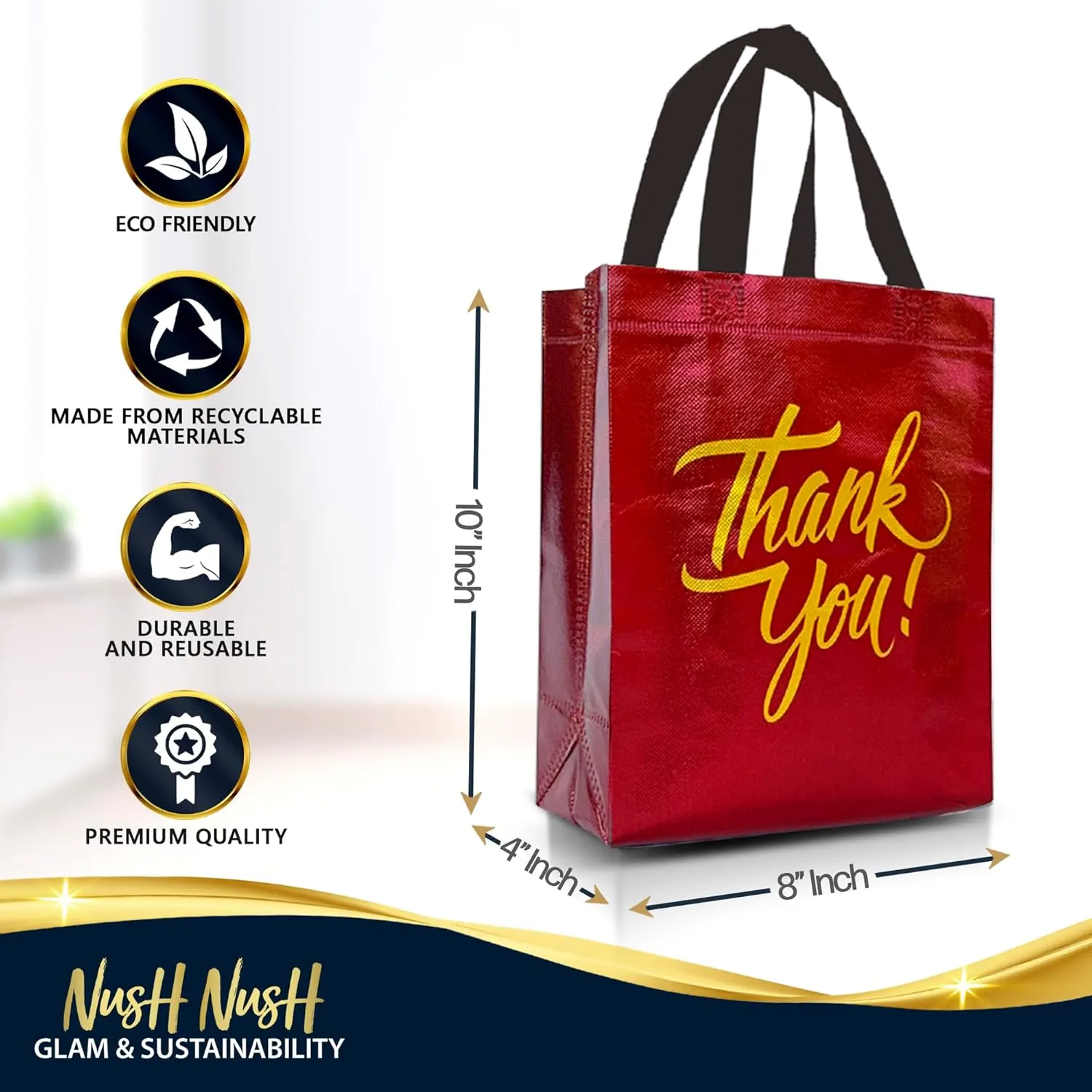 Nush Nush Thank You Gift Bags Bulk Medium  Set of 12 Reusable Thank You Bags From Six Vibrant Colors With a Premium Finish - Perfect As Goodie Bags, Birthday Bags, Party Favor Bags  8x4x10 Size
