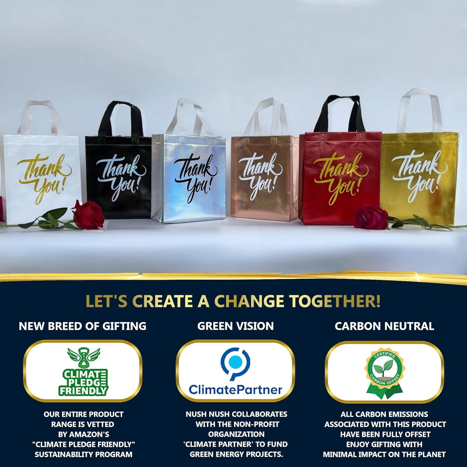 Nush Nush Thank You Gift Bags Bulk Medium  Set of 12 Reusable Thank You Bags From Six Vibrant Colors With a Premium Finish - Perfect As Goodie Bags, Birthday Bags, Party Favor Bags  8x4x10 Size