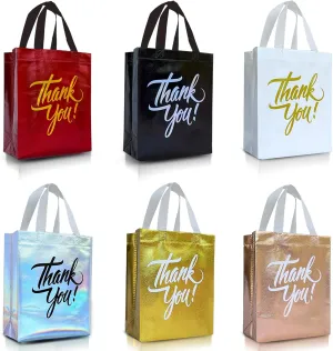 Nush Nush Thank You Gift Bags Bulk Medium  Set of 12 Reusable Thank You Bags From Six Vibrant Colors With a Premium Finish - Perfect As Goodie Bags, Birthday Bags, Party Favor Bags  8x4x10 Size