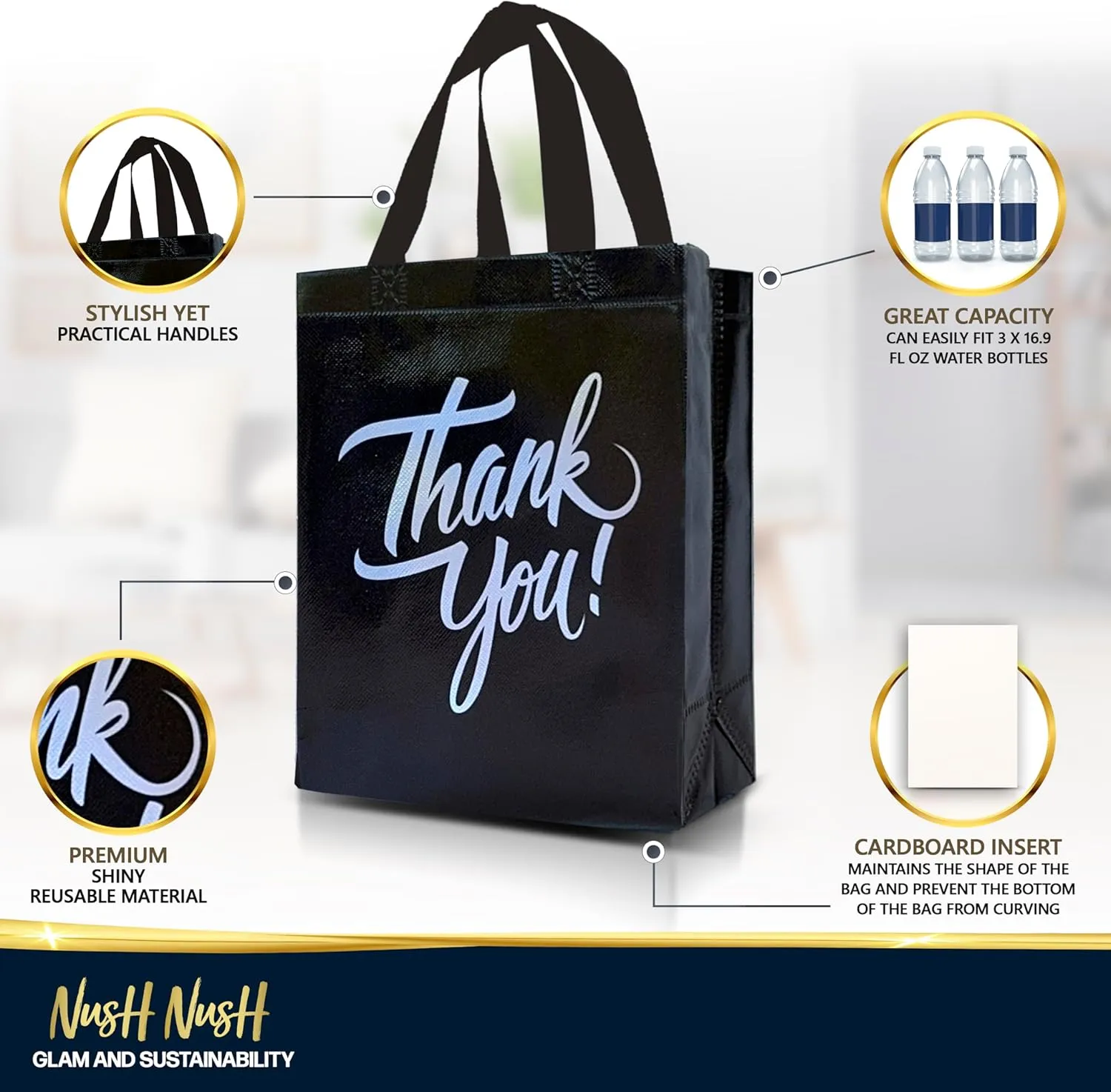 Nush Nush Thank You Gift Bags Bulk Medium  Set of 12 Reusable Thank You Bags From Six Vibrant Colors With a Premium Finish - Perfect As Goodie Bags, Birthday Bags, Party Favor Bags  8x4x10 Size