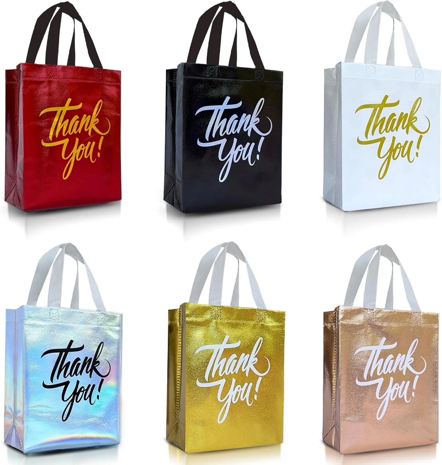 Nush Nush Thank You Gift Bags Bulk Medium  Set of 12 Reusable Thank You Bags From Six Vibrant Colors With a Premium Finish - Perfect As Goodie Bags, Birthday Bags, Party Favor Bags  8x4x10 Size