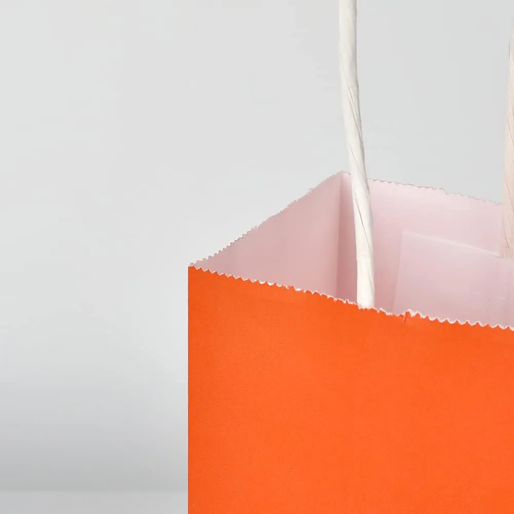Oikss 50 Pack 8x4.75x10 Inch Medium Orange Kraft Paper Bags with Handles Bulk for Birthday Wedding Party Favors Grocery Retail Shopping Takeout Business Goody Craft Gift Bags Sacks, (50pcs Count)