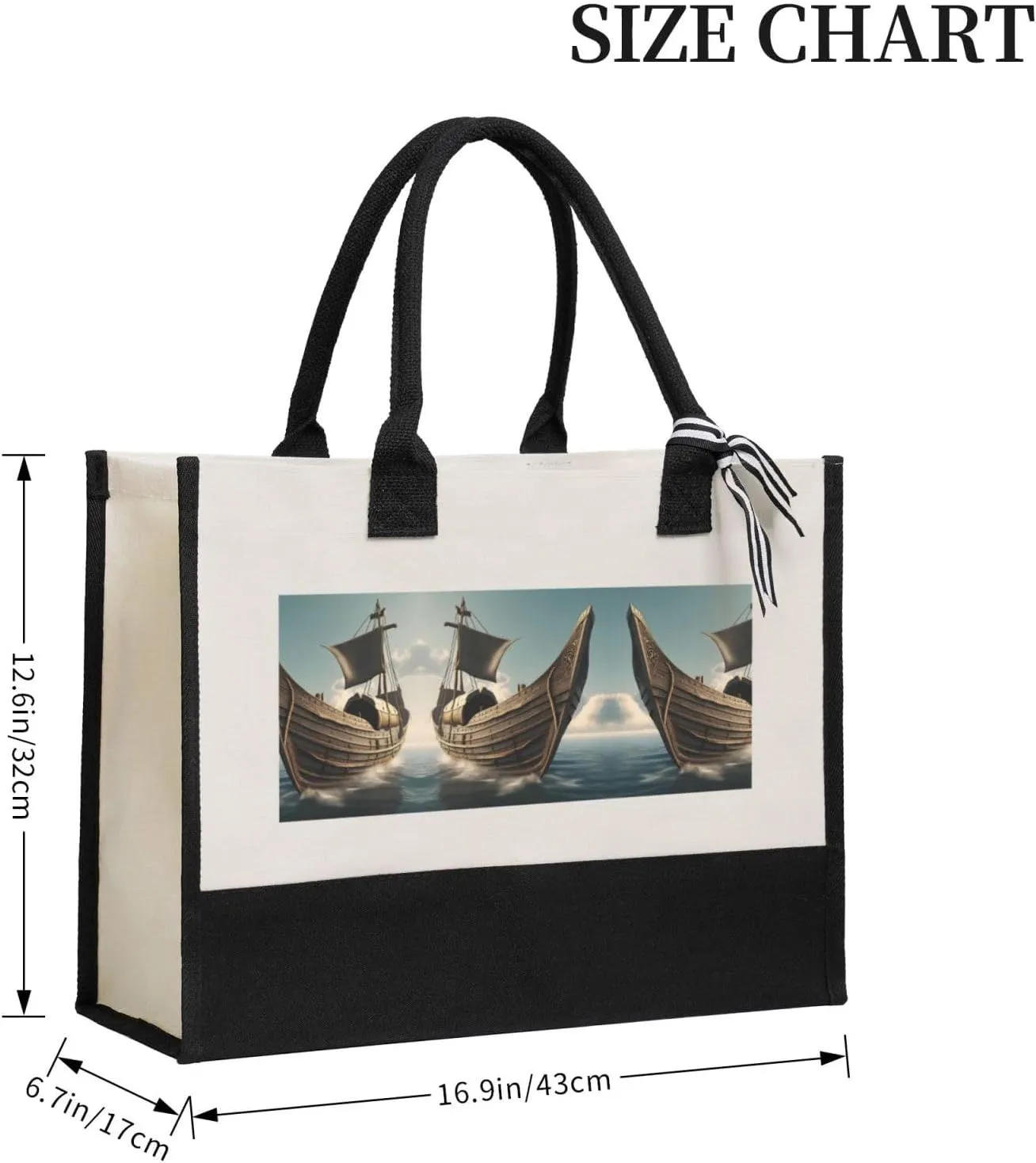 Old Viking Boat Christmas Tote Bags With Handles Canvas Reusable Gift Bag For Women Shopping Holiday Travel