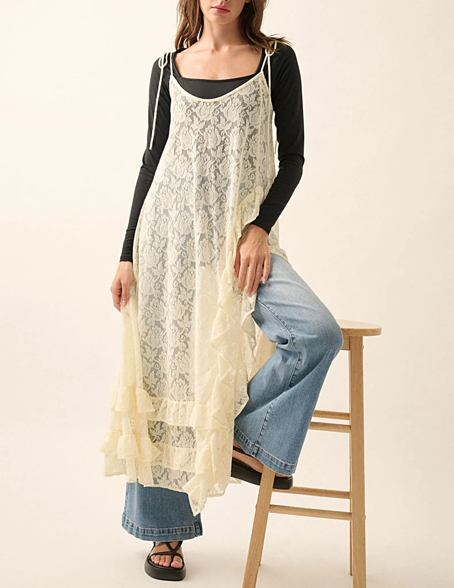 Olivia Sheer Ruffled Lace Dress