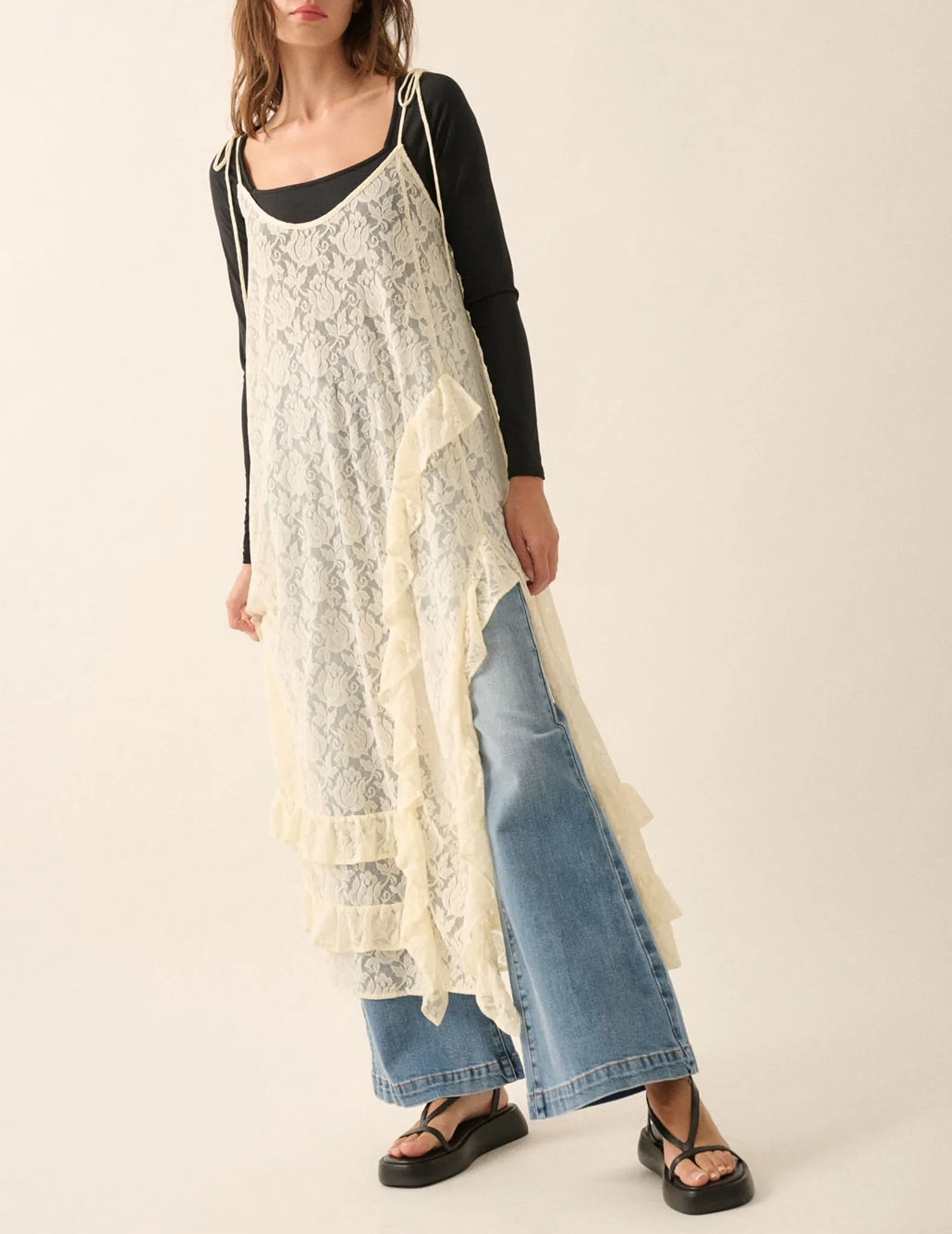 Olivia Sheer Ruffled Lace Dress