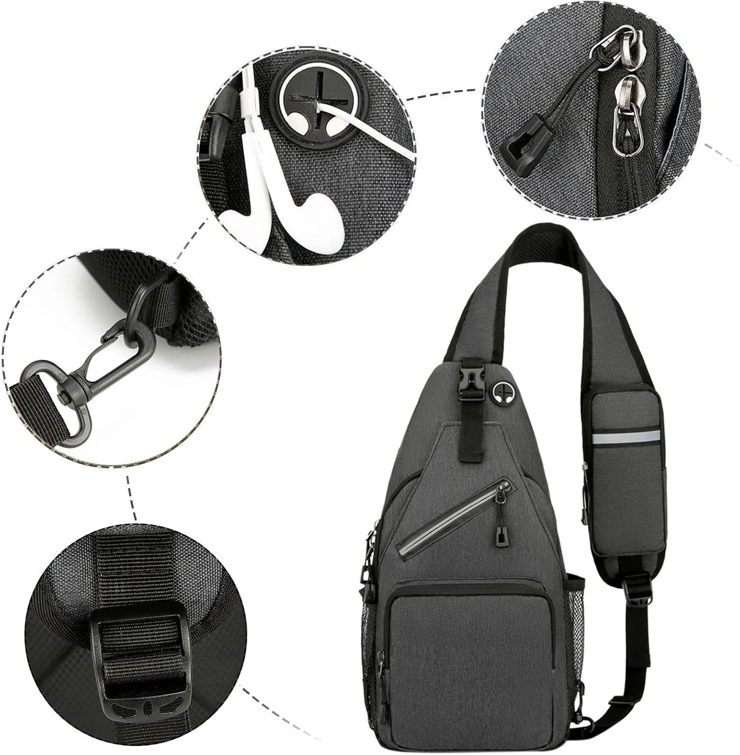 Outdoor Sling Bags Trendy Crossbody Purse Chest Bag With Adjustable Guitar Strap For Travel Womens (Dark Gray, One Size)