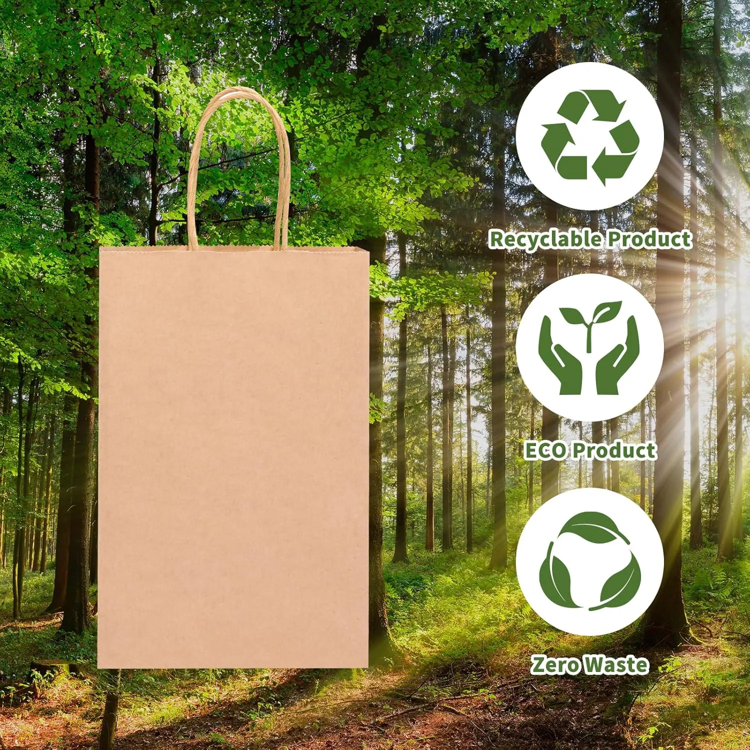 OUTUXED 150pcs Brown Paper Gift Bags, 5.25x3.2x8in Small Paper Bags with Handles Bulk for Shopping, Birthday, Wedding, Merchandise and Business Party (Kraft)