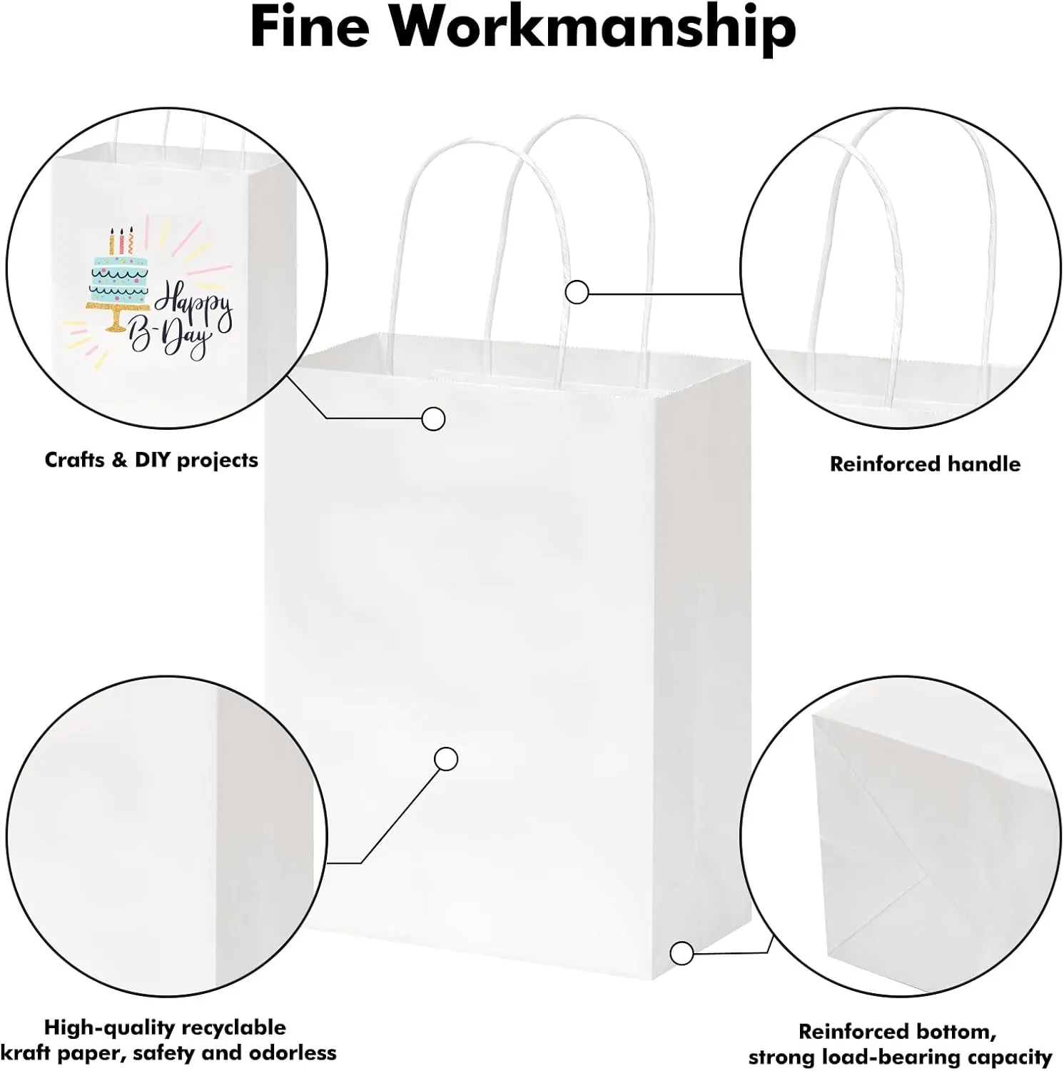 OUTUXED 60pcs Paper Gift Bags, Kraft Paper Bags with Handles, 7.1x3.6x9.3in Medium Size Paper Bags for Retail, Gift Wrapping, and Shopping