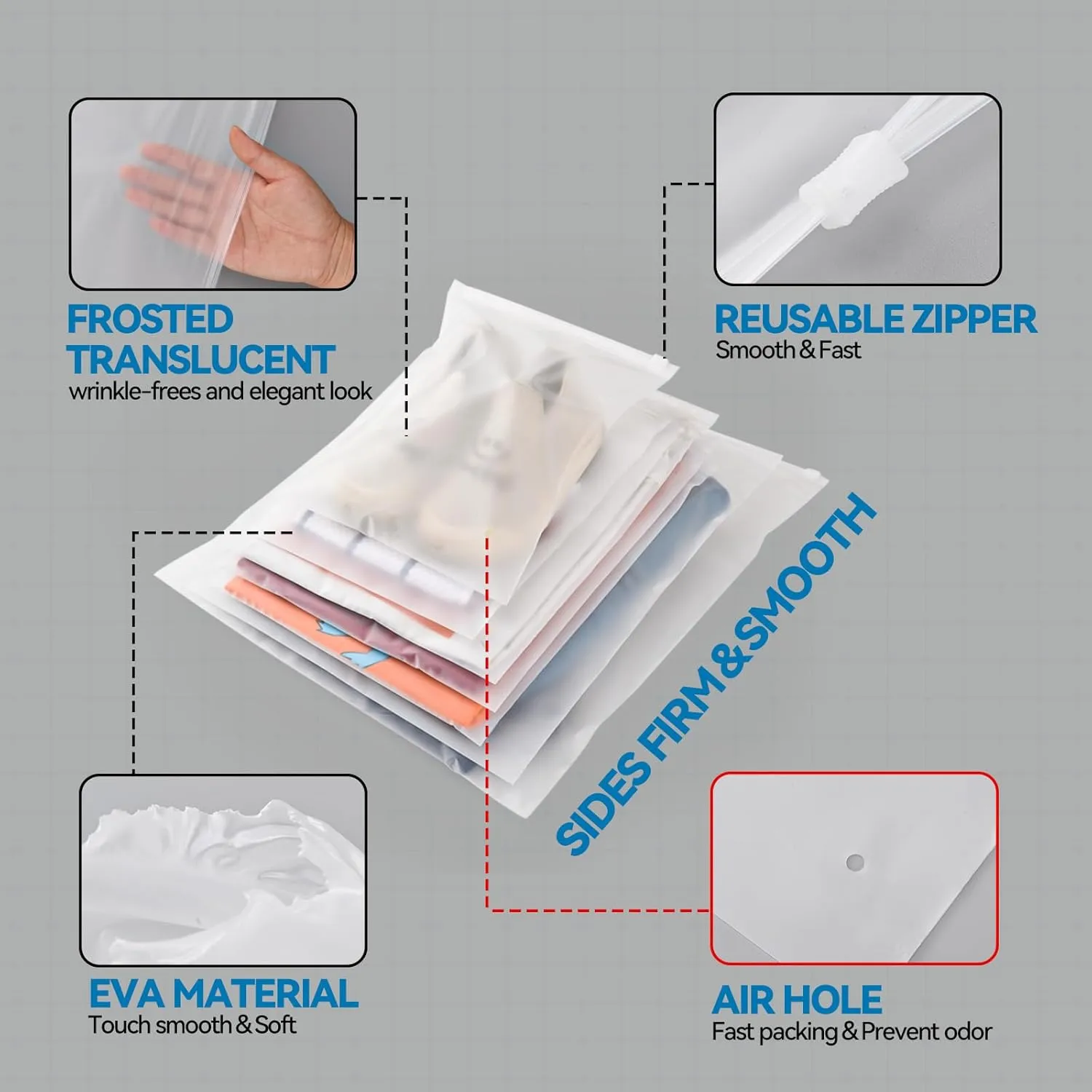 Packaging Bags for Clothing Clear Apparel Bag for Shipping Plastic Frosted Bags for Clothes,50 Pcs,3 Mil,8''x10''',with Vent Holes