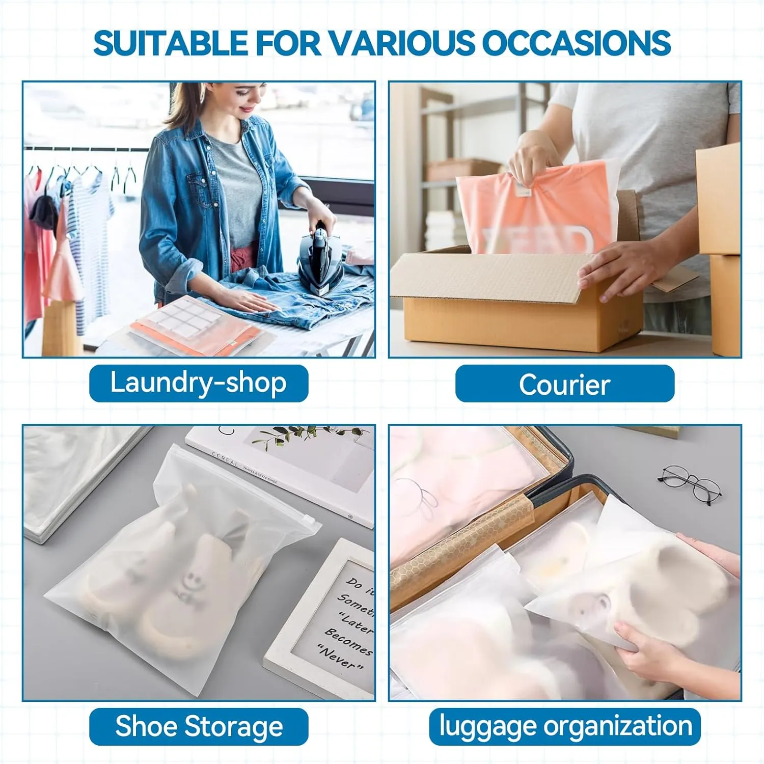 Packaging Bags for Clothing Clear Apparel Bag for Shipping Plastic Frosted Bags for Clothes,50 Pcs,3 Mil,8''x10''',with Vent Holes