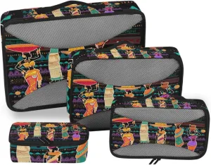 Packing Cubes for Travel 4 Set African Woman Tribe Luggage Set Suitcase Organizer Bags Mesh Accessories Storage Pouch Toiletry Packing Cubes