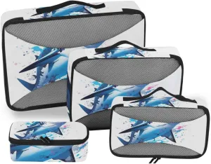Packing Cubes for Travel 4 Set Blue Shark Ocean White Luggage Set Suitcase Organizer Bags Mesh Accessories Storage Pouch Toiletry Packing Cubes