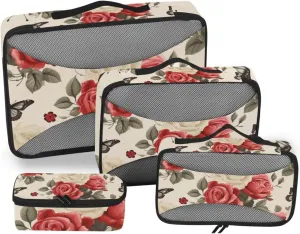 Packing Cubes for Travel 4 Set Butterfly Paisley Rose Butterflies Luggage Set Suitcase Organizer Bags Mesh Accessories Storage Pouch Toiletry Packing Cubes