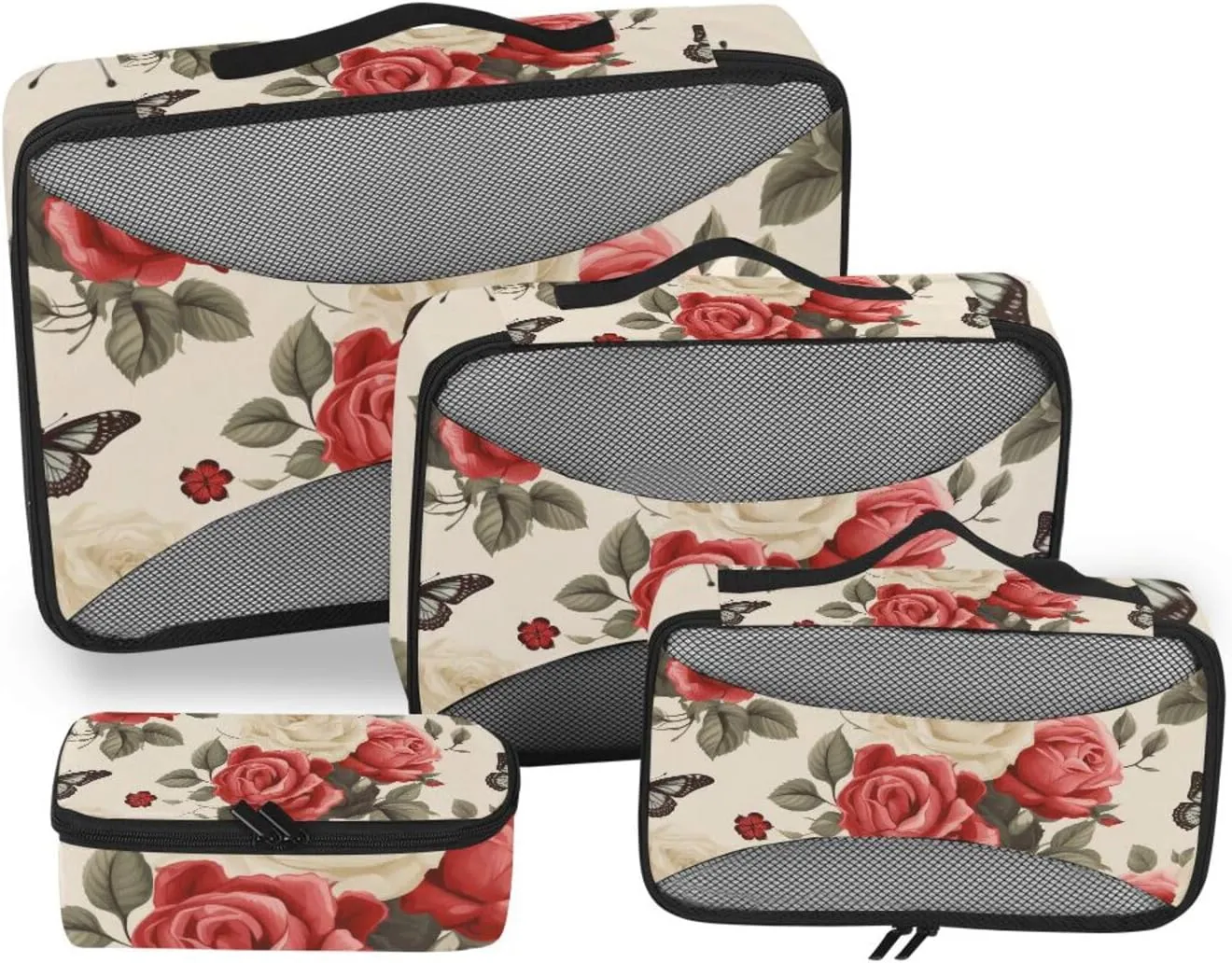 Packing Cubes for Travel 4 Set Butterfly Paisley Rose Butterflies Luggage Set Suitcase Organizer Bags Mesh Accessories Storage Pouch Toiletry Packing Cubes