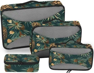Packing Cubes for Travel 4 Set Chestnuts Pines Green Tropical Luggage Set Suitcase Organizer Bags Mesh Accessories Storage Pouch Toiletry Packing Cubes