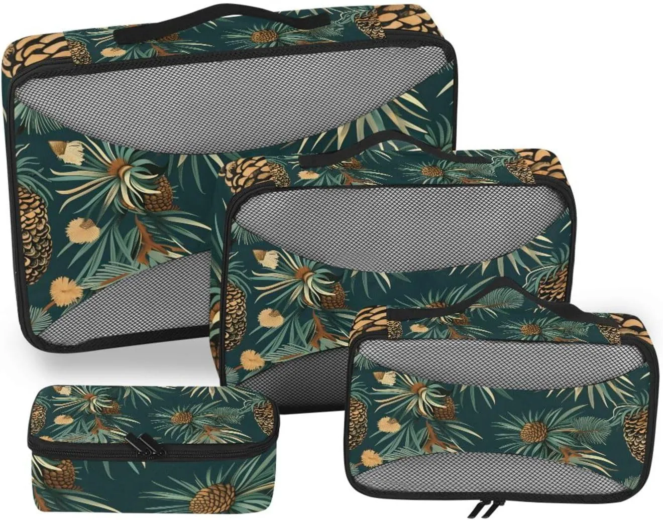Packing Cubes for Travel 4 Set Chestnuts Pines Green Tropical Luggage Set Suitcase Organizer Bags Mesh Accessories Storage Pouch Toiletry Packing Cubes