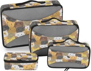 Packing Cubes for Travel 4 Set Cute Cat Print Luggage Set Suitcase Organizer Bags Mesh Accessories Storage Pouch Toiletry Packing Cubes