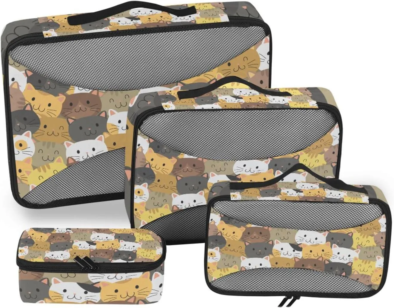 Packing Cubes for Travel 4 Set Cute Cat Print Luggage Set Suitcase Organizer Bags Mesh Accessories Storage Pouch Toiletry Packing Cubes