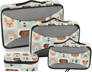 Packing Cubes for Travel 4 Set Cute Dog Theme Luggage Set Suitcase Organizer Bags Mesh Accessories Storage Pouch Toiletry Packing Cubes