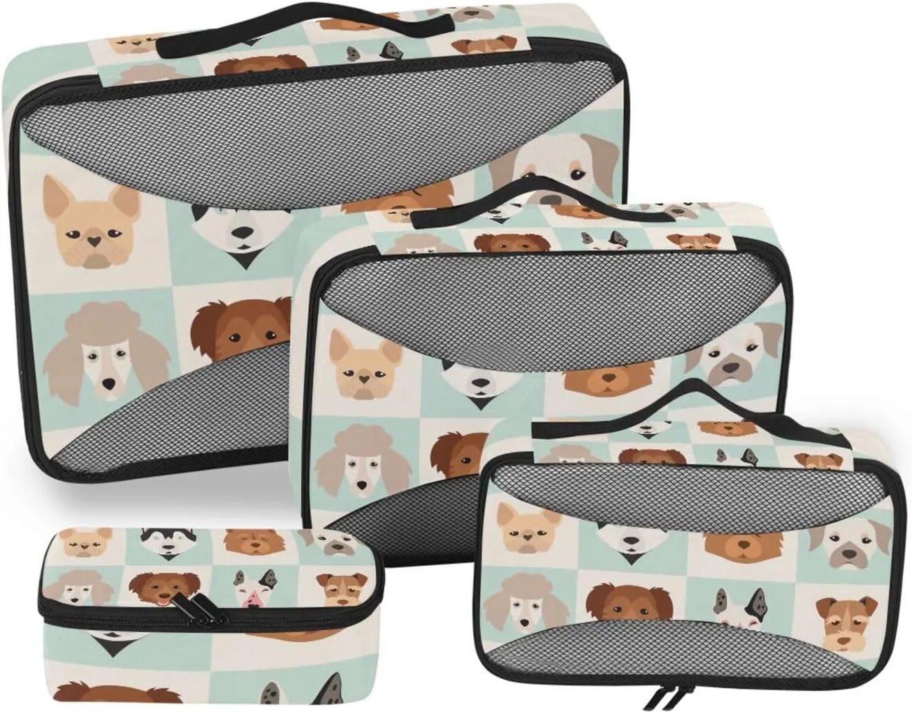 Packing Cubes for Travel 4 Set Cute Dog Theme Luggage Set Suitcase Organizer Bags Mesh Accessories Storage Pouch Toiletry Packing Cubes