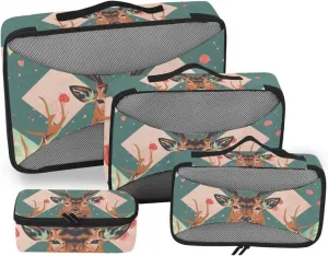 Packing Cubes for Travel 4 Set Deer Pink Green Buffalo Plaid Luggage Set Suitcase Organizer Bags Mesh Accessories Storage Pouch Toiletry Packing Cubes