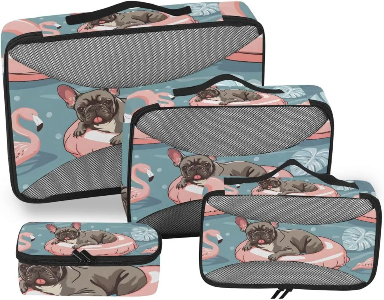 Packing Cubes for Travel 4 Set French Bulldog Puppy Dog Luggage Set Suitcase Organizer Bags Mesh Accessories Storage Pouch Toiletry Packing Cubes