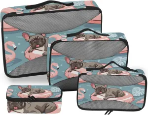 Packing Cubes for Travel 4 Set French Bulldog Puppy Dog Luggage Set Suitcase Organizer Bags Mesh Accessories Storage Pouch Toiletry Packing Cubes