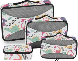 Packing Cubes for Travel 4 Set Funny Kid Red Green Dinosaur Luggage Set Suitcase Organizer Bags Mesh Accessories Storage Pouch Toiletry Packing Cubes